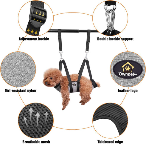 Ownpets Pet Grooming Hammock, Dog Grooming Hammock with Carabiners, Breathable Pet Grooming Harness Sling for Grooming, Hair Nail Trimming Cutting...