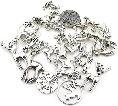 100g (60pcs) Wholesale Bulk Lots Christmas Animal Elk Deer Charms for Jewelry Making Mixed Smooth Tibetan Silver Metal Charms Pendants DIY For Jew...