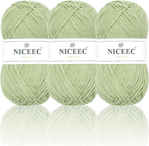 NICEEC 3 Skeins Soft Cotton Yarn 5ply Baby Cotton Yarn for Knitting Crochet Baby Weight Yarn Cotton Blend Yarn Total Length 3×220m(3×240 yds,100g×...
