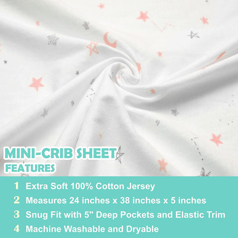 TL Care 100% Natural Cotton Fitted Mini Crib Sheet 38" x 24" - Soft & Breathable Small Nesting Portable Crib Sheet, Fits Pack N Play Mattresses, P...