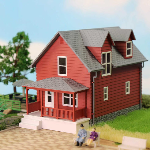 N Scale Model Building 1:160 Residential Modern House Assembled Architectural for Model Train Layout Diorama JZN01 (Red)...