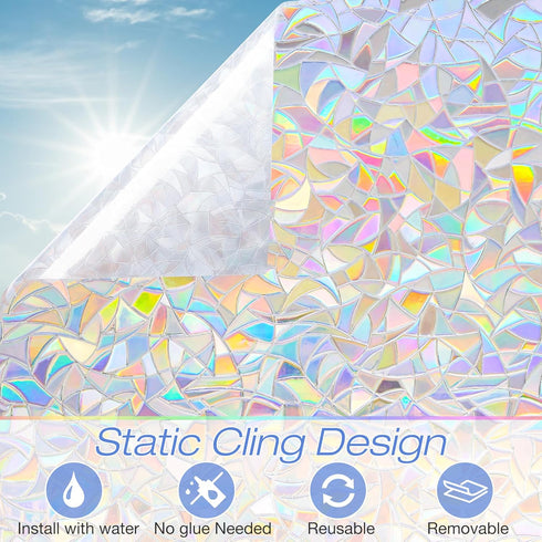 Homein Window Privacy Film, Rainbow Window Film Decorative 3D Window Clings Non Adhesive Window Tint for Home, Stained Glass Window Film for Glass...