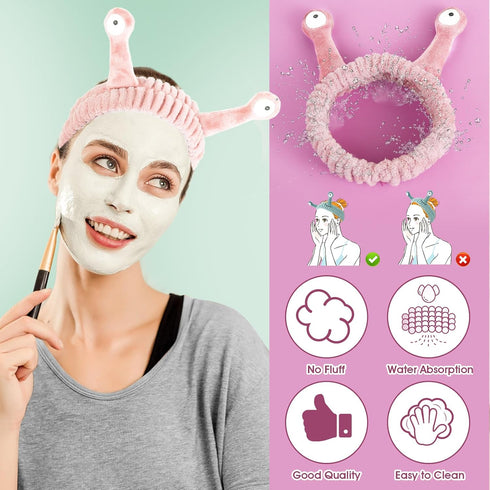 Spa Headband Facial Makeup Head Band Microfiber Soft Coral Fleece Head Wraps Snail Cartoon Cute Hair Accessories Elastic Skincare Hair Band for Wo...