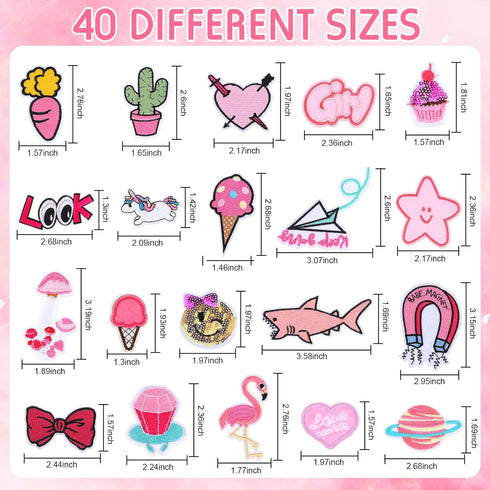 MTLEE 40 Pcs Pink Iron on Patches Embroidered Cute Applique Patches Appliques Pretty Preppy Unicorn Assorted Styles Cowgirl DIY Sew for Clothes Ja...