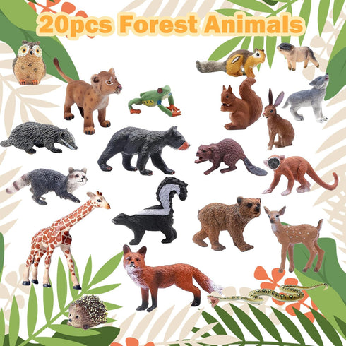20Pcs Small Plastic Animals Figures - Rain Forest Animals Figures, Animals Toys, Nocturnal Animals Educational Toys for Science Project Cake Party...