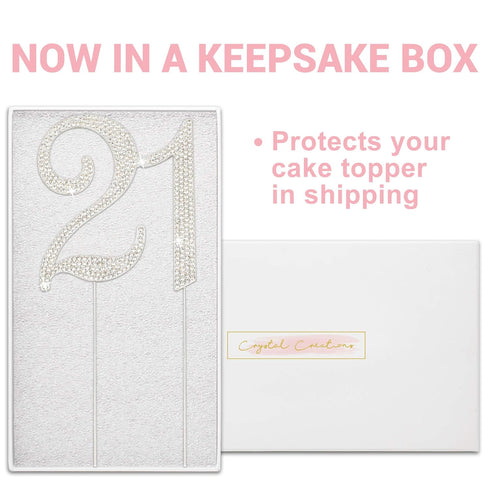 21 Cake Topper - Premium Silver Metal - 21st Birthday Party Sparkly Rhinestone Decoration Makes a Great Centerpiece - Now Protected in a Box...