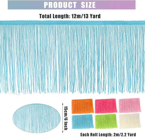 13 Yards Fringe Tassel Trim 6 Inch Wide Multicolor Fringe Lace Trim for DIY Curtains Latin Halloween Costume Lamp Shade (6 Inch, Multicolor 03)...