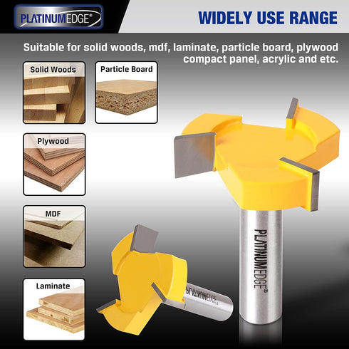 PLATINUMEDGE CNC Spoilboard Surfacing Router Bit, Slab Flattening Route Bit, 1/2 inch Shank 2 inch Cutting Diameter, 3 Carbide Cutting Wings, Rout...