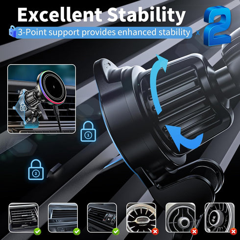 for Magsafe Car Mount Charger,15W Wireless Magnetic Car Mount Charger for iPhone 15 ProMax Plus 14 13 12?Fast Charging Carmount Magnet Car Phones ...