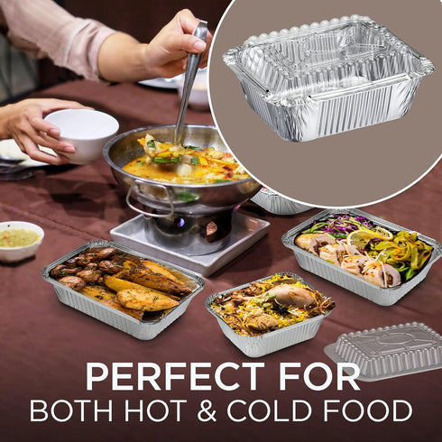 Fit Meal Prep 50 Pack Small Aluminum Foil Pans with Clear Lids, 1 lb 5 x 4” Disposable Tin Foil Baking Pans, Durable Foil Food Containers Freezer ...