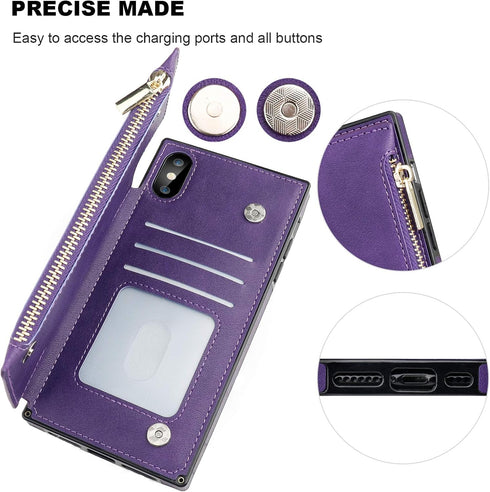 Bocasal Wallet Case for iPhone Xs Max with 3 Card Slots Cash Holder Zipper Design Premium PU Leather Sturdy Magnetic Closure 6.5 Inch(Purple)...