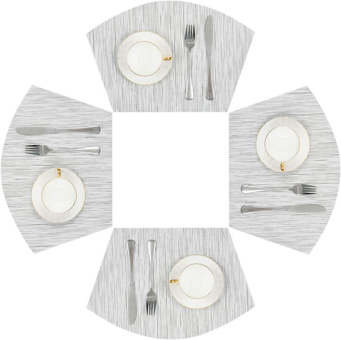 SHACOS Small Round Table Placemats Wedge Placemat Set of 4 Non Slip Heat Resistant Woven Vinyl Table Mats Wipe Clean Indoor Outdoor (4, Gray White...