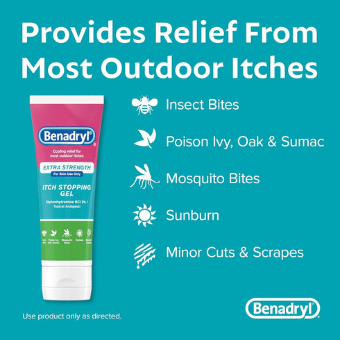 Benadryl Extra Strength Anti-Itch Topical Gel with 2% Diphenhydramine HCI for Itch Relief of Outdoor Itches Associated with Poison Ivy, Insect Bit...