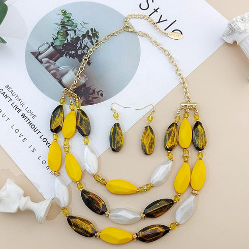 Bocar 3 Layer Beads Statement Necklace Earring for Women Jewelry Set...