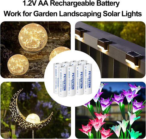 1.2V Ni-Mh AA Rechargeable Battery 600 mAh Double A Battery for Outdoor Garden Lights Solar Light Pathway Lights 8 Packs...