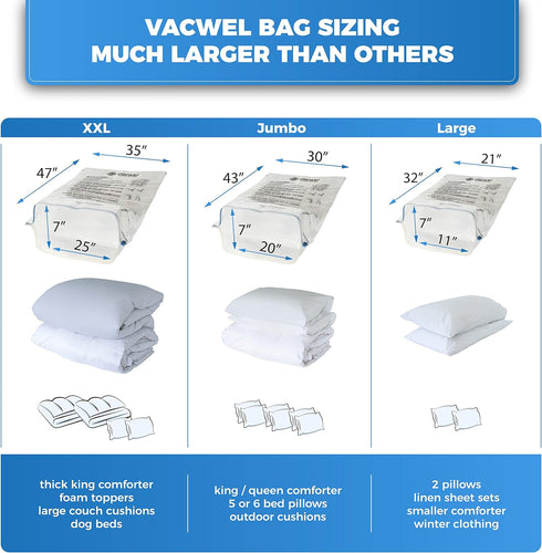 3-Pack XXL,Vacuum Storage Bags,Space Saver Bags for Clothes Storage – XL Comforters,Mattress Topper,3x XXL Bags (47x35in),Bonus 1x Large Bag (32x2...