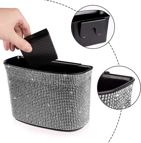 eing Car Trash Can Bling Crystal Auto Storage Pockets,100% Leak Proof Car Trash Container Bin Car Garbage Bag Hanging for Backside/Gearshift/Cente...