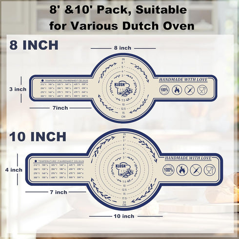 Sourdough Bread Baking Mat Large & Small, 25cm & 20cm Silicone Bread Sling for Dutch Oven, 500°F Heat-Resistant KLOSN Sourdough Bread Baking Suppl...