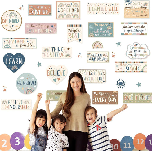 Bulletin Board Decorations Positive Affirmation Poster Cutouts Boho Rainbow Bulletin Board Decor Inspirational Motivational Banner Classroom Decor...