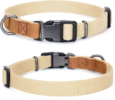 Mile High Life Dog Collars | Soft Cotton Dog Collars w Heavy Metal Buckle | Classic Puppy Collar w Premium Genuine Leather Tips | Pet Collars for ...