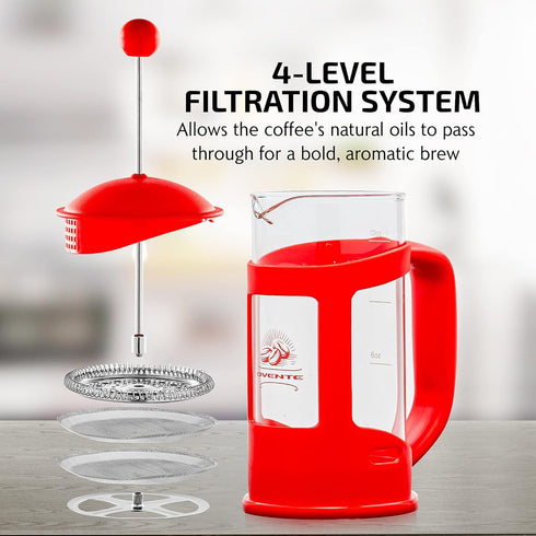 OVENTE French Press Coffee Maker 34 Ounce with Heat Resistant Borosilicate Glass & Stainless Steel 4-Level Filtration System, Portable Cold Brew C...