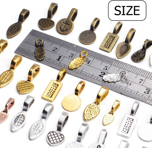 Glue on Bails, 100 Gram Mixed Tibetan Style Glue on Bails Pendants Alloy Flat Pad Bails Tag Charms Connector Hanger for Earring Necklace Jewelry F...