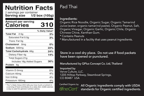 Verve Culture Thai for Two - Organic Pad Thai Noodles with Pad Thai Sauce | Authentic Thai Cooking Kit | Gluten-Free, Vegan...