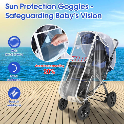 Stroller Rain Cover, Universal Weather Shield for Baby Stroller, Waterproof & Windproof Transparent Stroller Cover for Rain/Sun/Snow/Dust, Baby Ou...