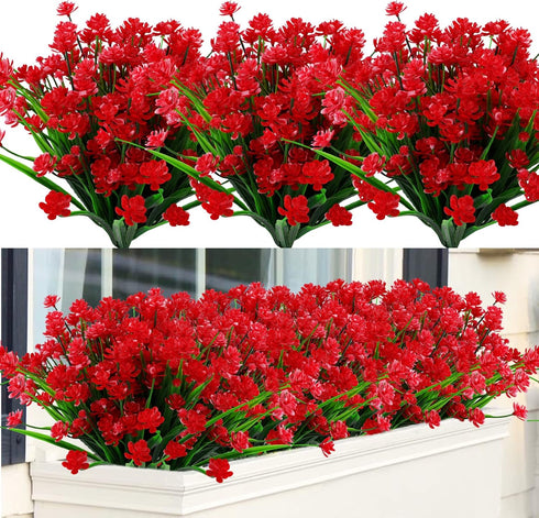 GREENRAIN 6 Bundles Artificial Flowers Lotus Outdoor Fake Flowers for Decoration UV Resistant No Fade Faux Plastic Plants Garden Porch Window Box ...
