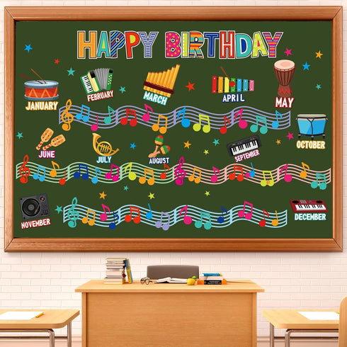 84 Pieces Happy Birthday Classroom Bulletin Board Set Music Birthday Cutouts Bulletin Board Musical Note Staff Birthday Cutouts for Music Birthday...