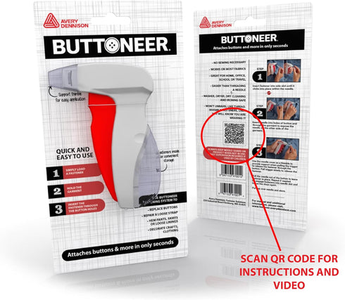 Buttoneer Button Fastening System - NEW and Improved! - Attaches Buttons & More in Seconds - No Sewing Necessary & Works on Most Fabrics...