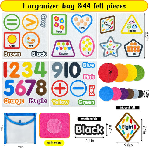 PENGFULL Felt Learning Numbers,44 Felt Board Pieces for Felt Flannel Board,Math Addition and Subtraction Colors Learning for Kindergarten,Preschoo...