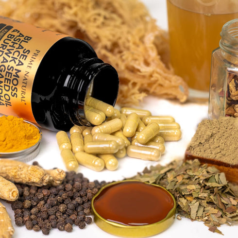 Sea Moss 3000mg Black Seed Oil 2000mg Ashwagandha 1000mg Turmeric 1000mg Bladderwrack 1000mg Burdock 1000mg Manuka Honey Dandelion ACV - 120 Capsu...