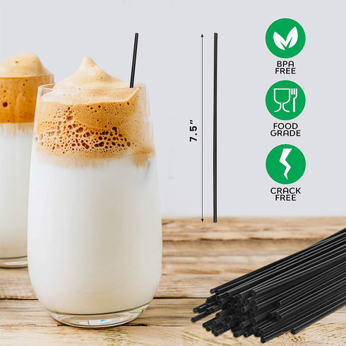 Crystalware, Plastic Stir Straw, Sip Stirrer, For Coffee and Cocktail, 7 1/2 Inches 1000/Box, Black...