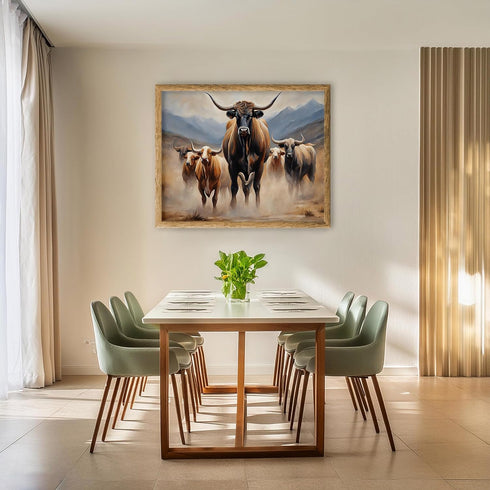 Posterizer 1 pcs- A group of brown bull in a desert-Art for Animal Lovers-Landscape & Nature Art- Gift for Men Women Entrepreneur Teens-Living Roo...
