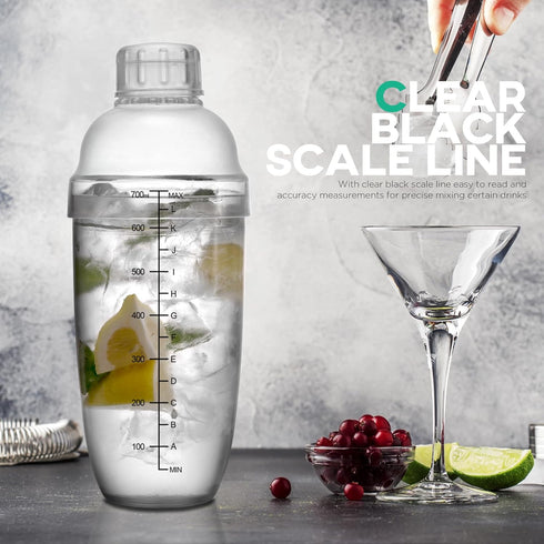 Homestia 2Pcs Plastic Cocktail Shaker Set, Hand Shaker Cup Mixer with Tea Shaker Cup with Scales, Transparent Bar Tool Sets with Measuring Jigger ...