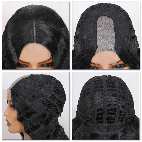 xccoco Curly Wig Long Black Wigs for Black Women Long Deep Wave Synthetic Lace Front Wig with 4" Simulated Scalp Natural Crimps Curl Middle Part H...