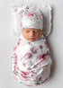 Newborn Receiving Blanket and Headband Set Flower Print Baby Swaddle Wrap Floral (Pink 3)...