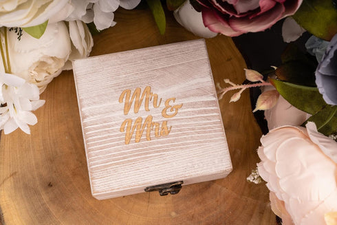 Strova Wooden Ring Box for Wedding Rings and Couple Jewelry - Engraved Mr. & Mrs. Lettering - Ring Bearer Box for Display or Personal Organizer - ...