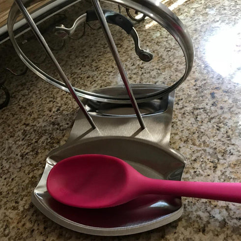 Spoon Rest and Pot Lid Holder, Stainless Steel Pan Pot Cover Lid Rack Shelf Stand Holder Spoon Holder Utensil Rest Stove Organizer Storage Soup Sp...