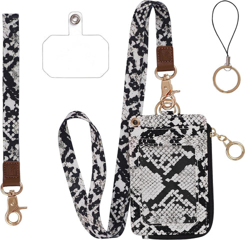 2-in-1 ID Badge Holder & Lanyard Wallet - Multi-Use Womens Small Wallet with Removable Wristlet & Neck Lanyard, Clear Window, 5 Card Slots, Phone ...