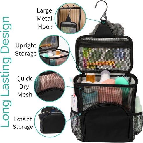 Original Portable Shower Caddy For College Dorms - Foldable Mesh Tote - Dorm Room Essentials - Durable Hanging Travel Shower Bag - Perfect for Col...