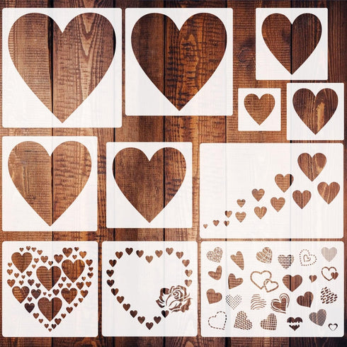 11 Pieces Heart Stencil, Reusable Heart Stencil Template Plastic Stencils for Painting on Wood Wall Home Decor DIY Crafts...