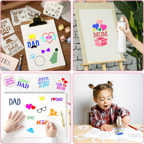 Augshy Stencils for Painting, 56 Pack Father's Day Stencils Mother's Day Stencil Templates Reusable Stencils for Scrap DIY Crafts Booking for Home...