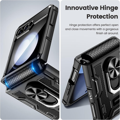 Caka for Z Flip 5 Case, Galaxy Z Flip 5 Case with Screen Protector & Hinge Protection & 360°Rotate Ring Stand, Full Body Protective Case for Samsu...