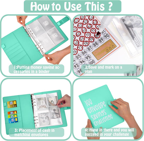 100 Envelopes Money Saving Challenge Binder, A5 Budget Binder with Cash Envelopes, Savings Challenges Book to Save $5,050, 10,000, 500, Budget Pla...