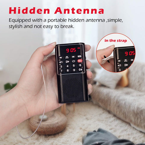 Mini Pocket FM Walkman Radio Portable Battery Radio with Recorder, Lock Key, SD Card Player, Rechargeable Battery Operated, by PRUNUS(NO AM)...