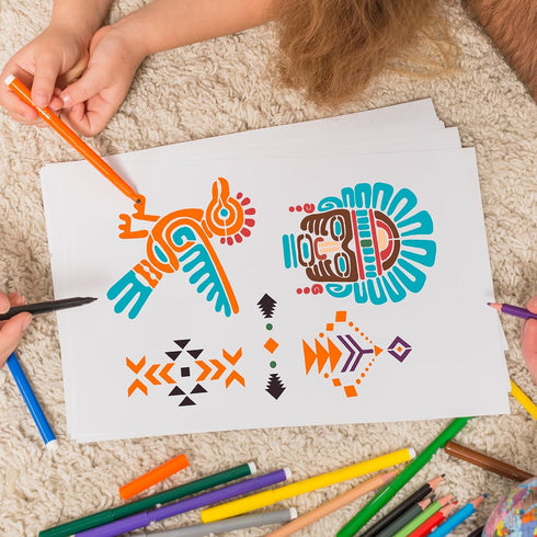 AFRITEE Aztec Stencils for Painting - 10 Pcs Aztec Themed Reusable Painting Stencils Set, Reusable DIY Journal Crafts Templates for Home Canvas, F...