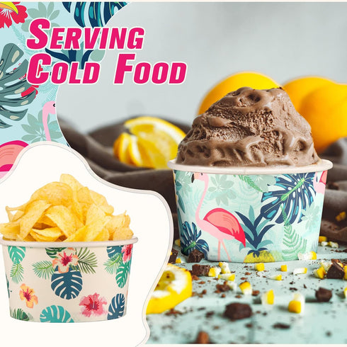 Hawaiian Summer Party Supplies Ice Cream Bowls Disposable Treat Snack Cups 8 oz Paper Yogurt Dessert Bowls for Sundae Soup Candy Hot or Cold Food ...