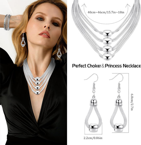 JOERICA 3Pcs Multi-Layer Bib Necklace African Jewelry Set for Women Choker Necklace Stretch Cuff Bracelet Dangle Earrings Halloween Costume Jewelr...